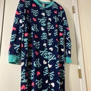 No Boundaries Skull Crossbones Heart Fleece Footie Onesie Adult